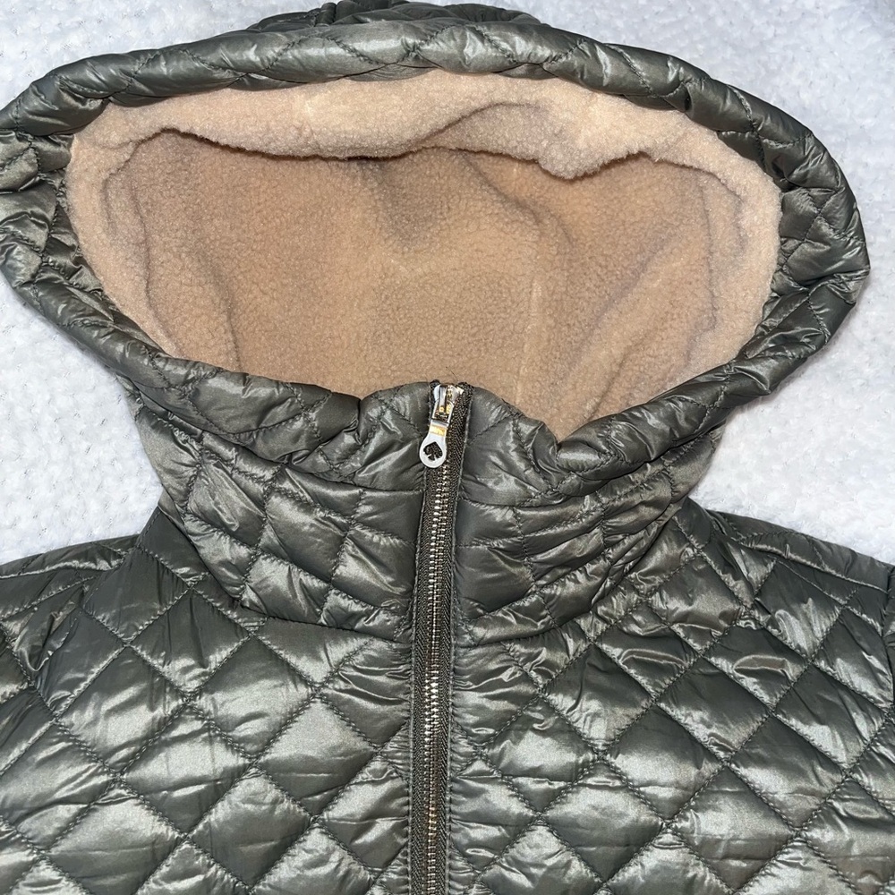 Kate Spade Quilted Hooded Sherpa Trim Coat sz L - Picture 6 of 14